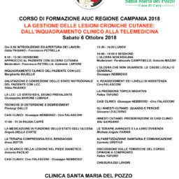 Il Prof. Dr. Antonio Pacilio invitato a tenere una relazione dal titolo “lo scarico della lesione nel piede diabetico” al Corso di formazione AIUC regione Campania 2018 “ la gestione delle lesioni croniche cutanee: dall’inquadramemto clinico alla telemedicina” che si terrà sabato 6 ottobre 2018 presso la Clinica Santa Maria del Pozzo sita in Somma Vesuviana (Napoli)